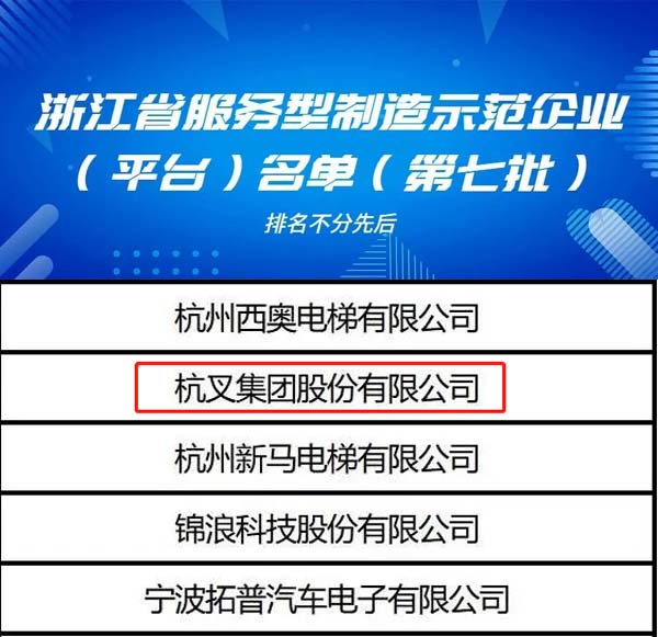 喜訊！杭叉集團(tuán)榮列浙江省服務(wù)型制造示范企業(yè)名單